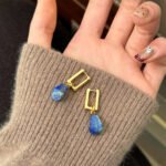 Irregular lapis lazuli simple and elegant earrings