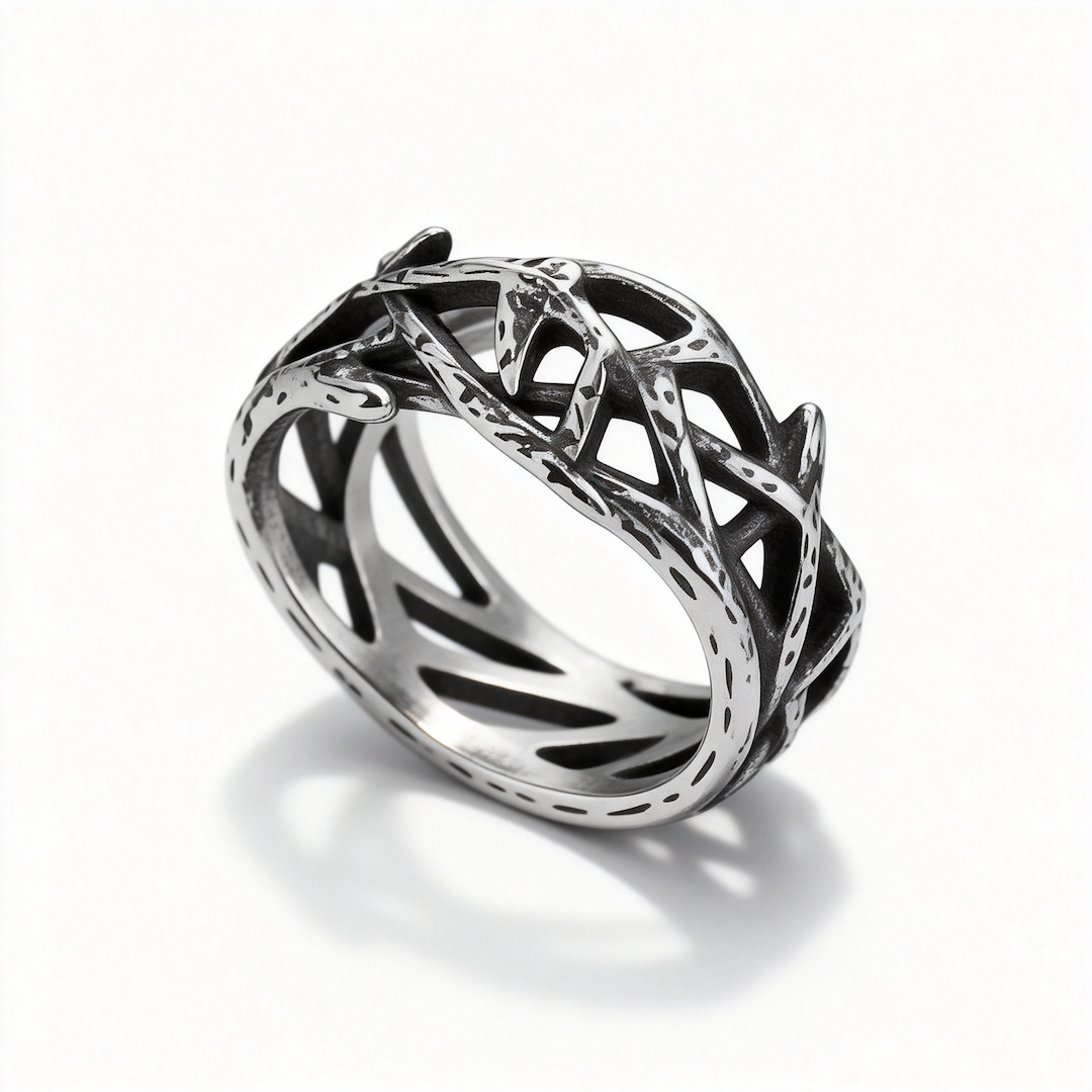 Crossed Branches Stainless Steel Ring
